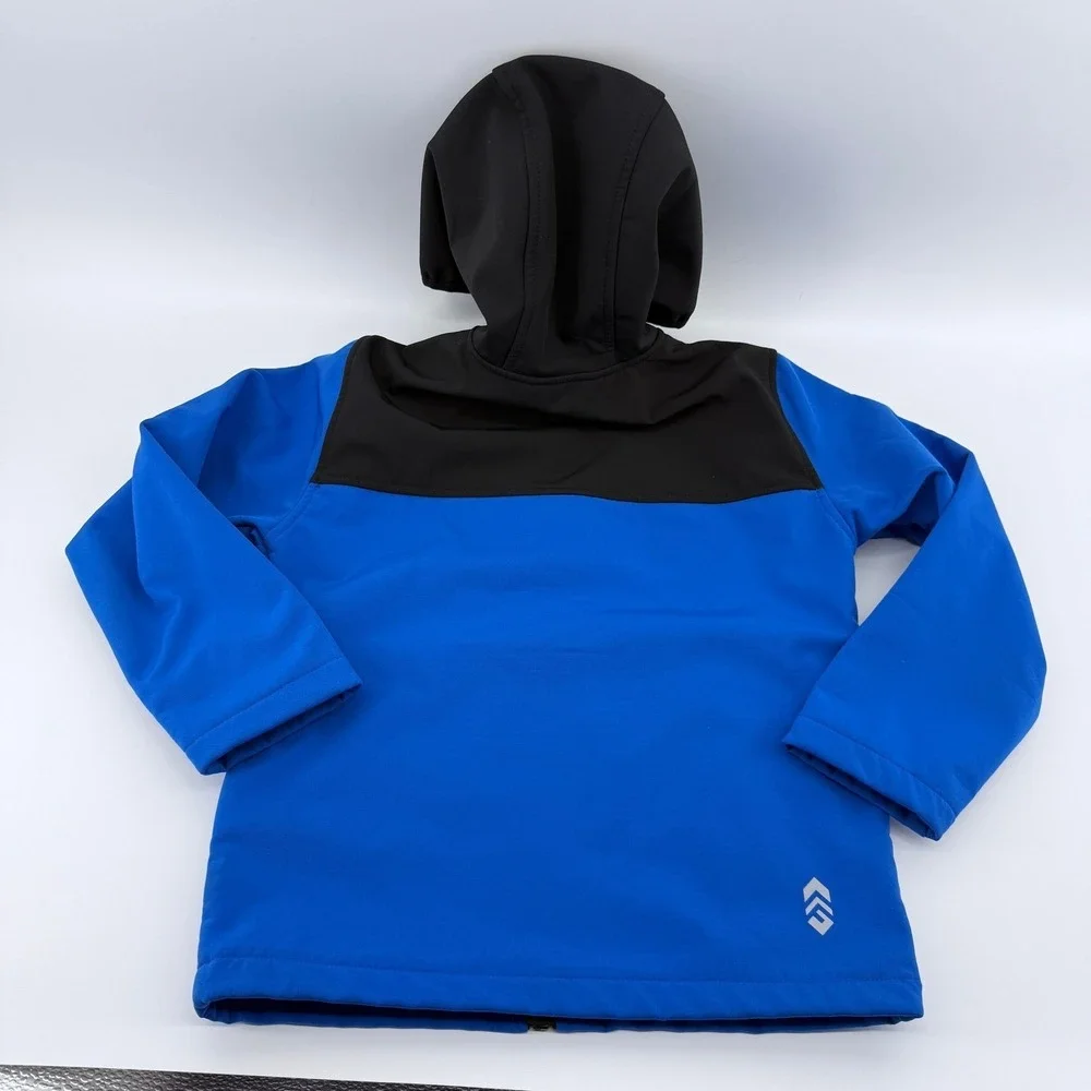 Free Country Softshell‎ Hooded Jacket Kids Size 5/6 Blue Black Fleece Lined